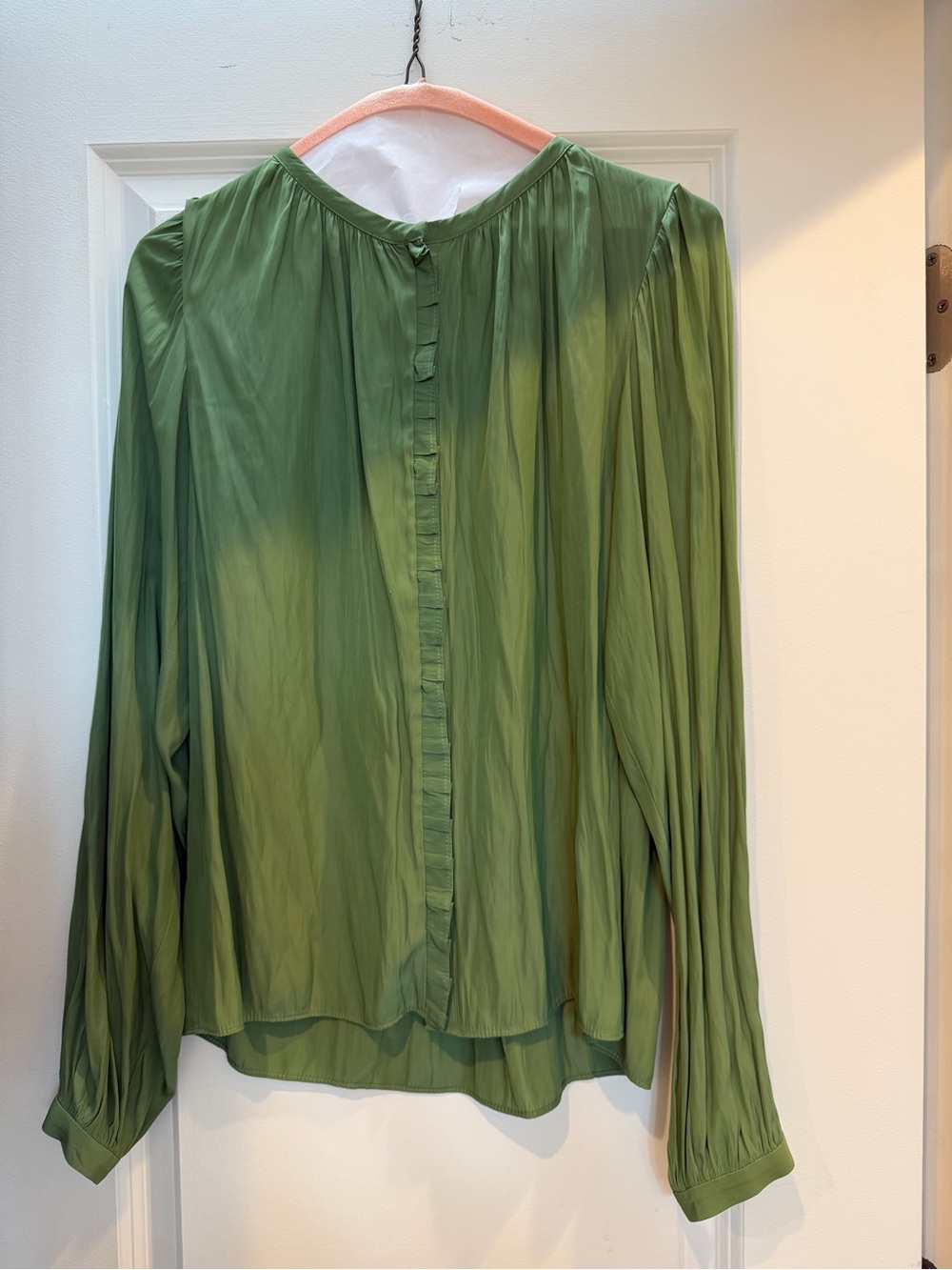 Ramy Brook Olive Green Pleated Button-Front Blouse